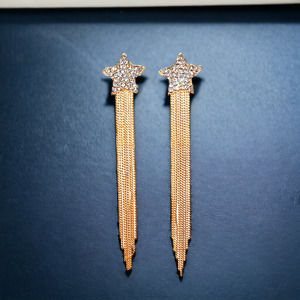 Rhinestone Silver .925 Ear Post Star Tassel Earrings - Gold